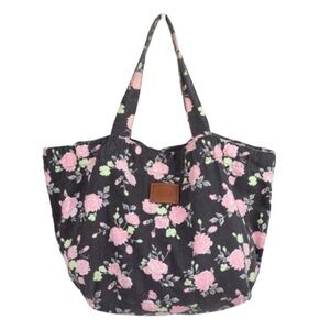 Victoria’s Secret PINK Canvas Floral Tote Bag – Black with Pink Roses
